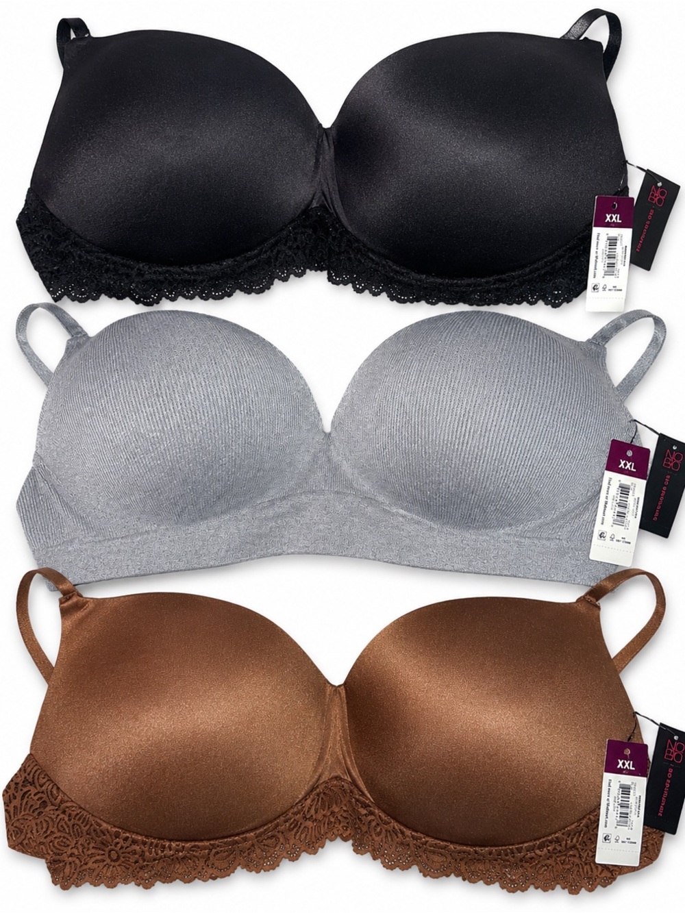 NEW TAGS No-BoundariesOne Strapless Bra $9 Each Choice Black,Gray and Brown (XXL